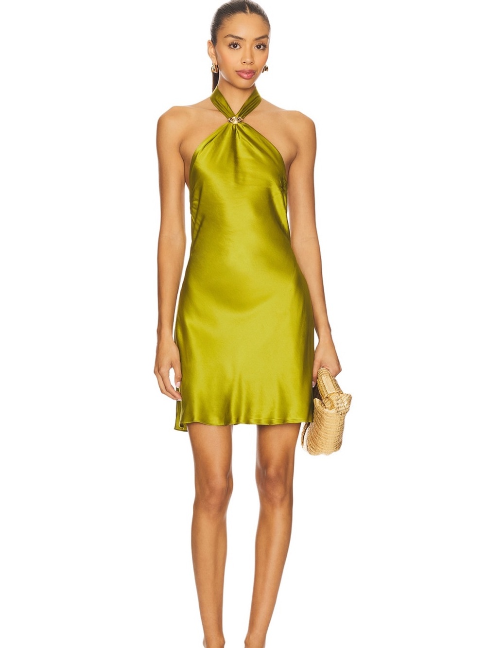 House of Harlow 1960 Olive Satin Halter Mini Dress